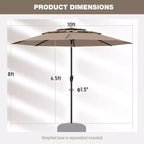 Costway 10 ft 3-tier Vented Patio Umbrella Large Market Table Umbrella Outdoor Sun Shade Brown/Turquoise/Navy/Beige/Gray/Red/Black