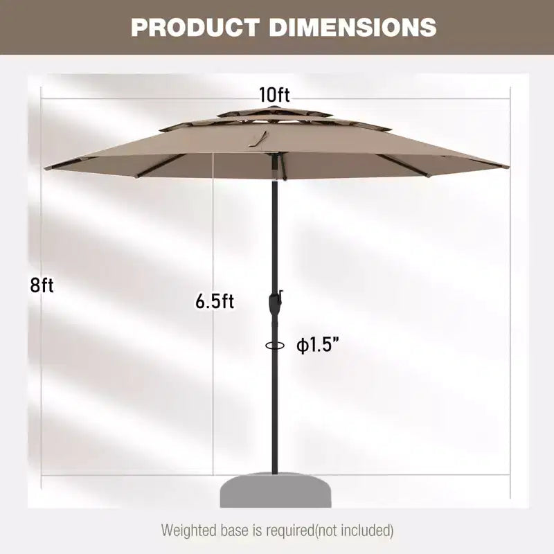 Costway 10 ft 3-tier Vented Patio Umbrella Large Market Table Umbrella Outdoor Sun Shade Brown/Turquoise/Navy/Beige/Gray/Red/Black