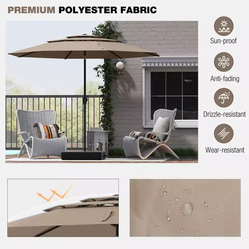 Costway 10 ft 3-tier Vented Patio Umbrella Large Market Table Umbrella Outdoor Sun Shade Brown/Turquoise/Navy/Beige/Gray/Red/Black