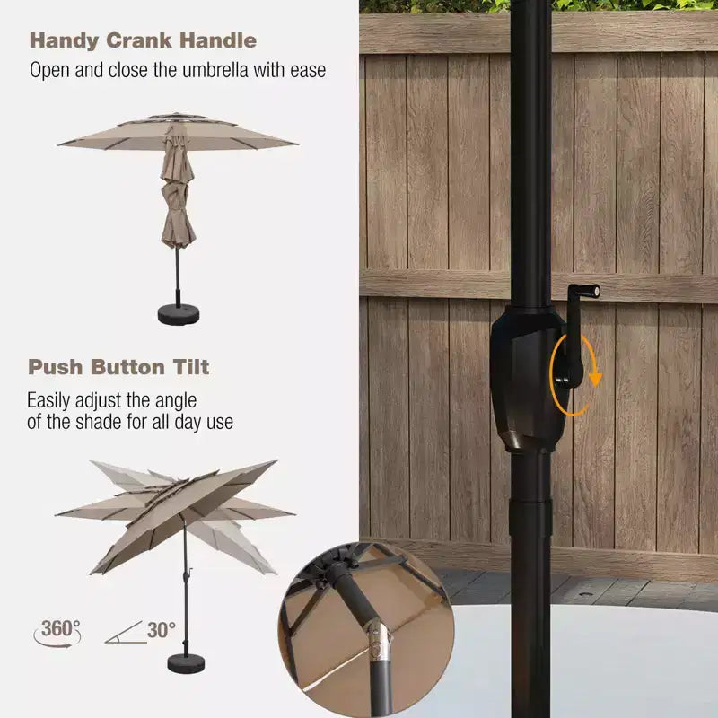 Costway 10 ft 3-tier Vented Patio Umbrella Large Market Table Umbrella Outdoor Sun Shade Brown/Turquoise/Navy/Beige/Gray/Red/Black