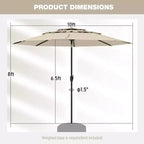 Costway 10 ft 3-tier Vented Patio Umbrella Large Market Table Umbrella Outdoor Sun Shade Brown/Turquoise/Navy/Beige/Gray/Red/Black