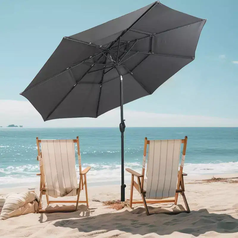 Costway 10 ft 3-tier Vented Patio Umbrella Large Market Table Umbrella Outdoor Sun Shade Brown/Turquoise/Navy/Beige/Gray/Red/Black