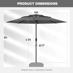Costway 10 ft 3-tier Vented Patio Umbrella Large Market Table Umbrella Outdoor Sun Shade Brown/Turquoise/Navy/Beige/Gray/Red/Black