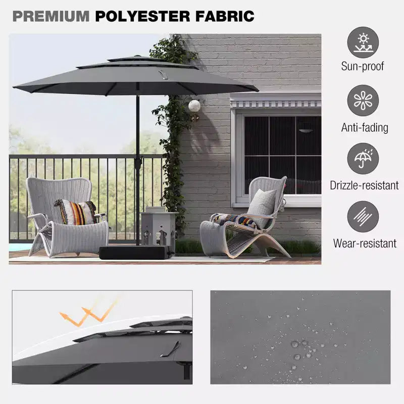Costway 10 ft 3-tier Vented Patio Umbrella Large Market Table Umbrella Outdoor Sun Shade Brown/Turquoise/Navy/Beige/Gray/Red/Black