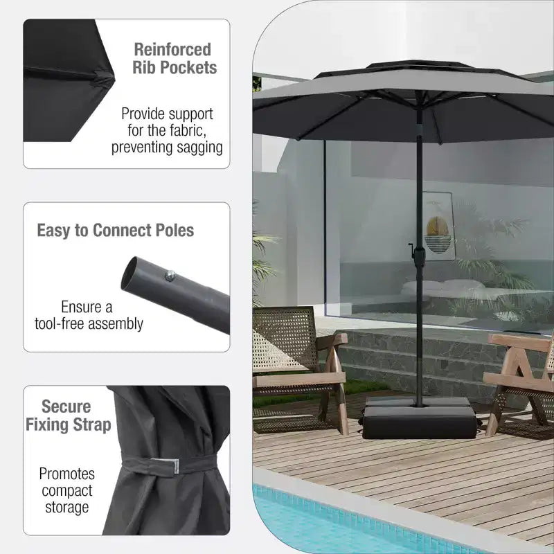 Costway 10 ft 3-tier Vented Patio Umbrella Large Market Table Umbrella Outdoor Sun Shade Brown/Turquoise/Navy/Beige/Gray/Red/Black