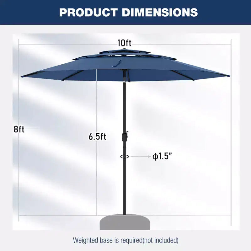 Costway 10 ft 3-tier Vented Patio Umbrella Large Market Table Umbrella Outdoor Sun Shade Brown/Turquoise/Navy/Beige/Gray/Red/Black