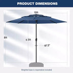 Costway 10 ft 3-tier Vented Patio Umbrella Large Market Table Umbrella Outdoor Sun Shade Brown/Turquoise/Navy/Beige/Gray/Red/Black