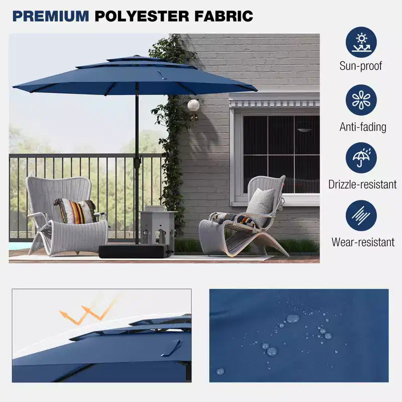 Costway 10 ft 3-tier Vented Patio Umbrella Large Market Table Umbrella Outdoor Sun Shade Brown/Turquoise/Navy/Beige/Gray/Red/Black
