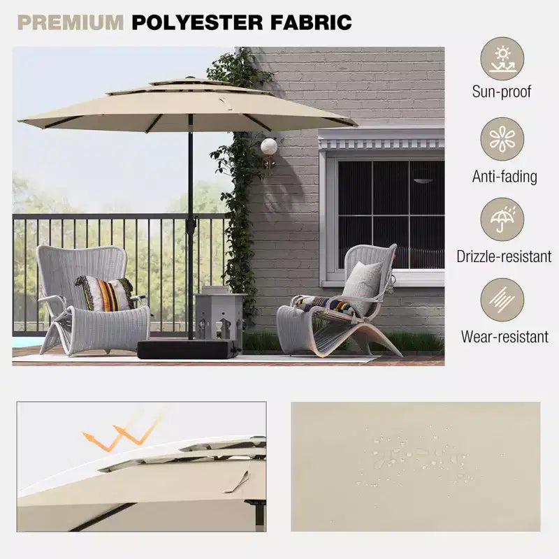 Costway 10 ft 3-tier Vented Patio Umbrella Large Market Table Umbrella Outdoor Sun Shade Brown/Turquoise/Navy/Beige/Gray/Red/Black