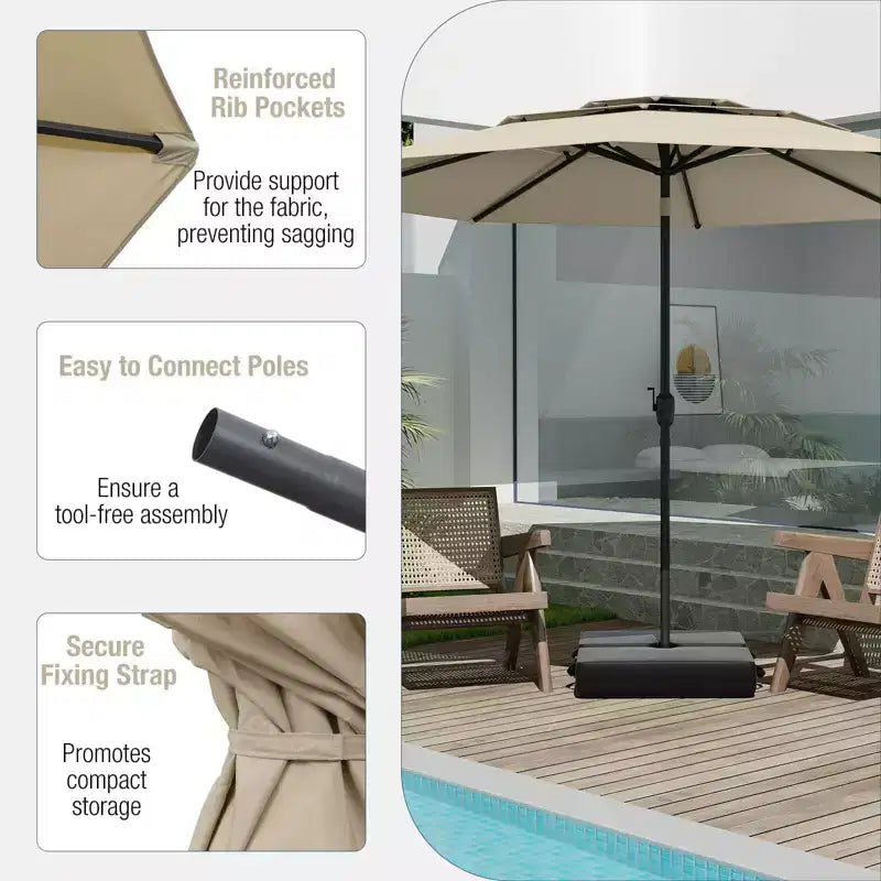 Costway 10 ft 3-tier Vented Patio Umbrella Large Market Table Umbrella Outdoor Sun Shade Brown/Turquoise/Navy/Beige/Gray/Red/Black