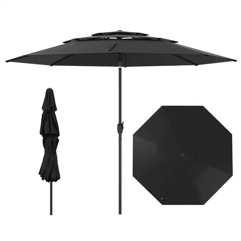 Costway 10 ft 3-tier Vented Patio Umbrella Large Market Table Umbrella Outdoor Sun Shade Brown/Turquoise/Navy/Beige/Gray/Red/Black