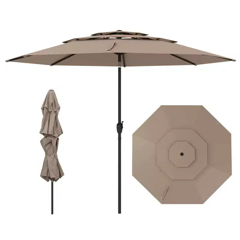 Costway 10 ft 3-tier Vented Patio Umbrella Large Market Table Umbrella Outdoor Sun Shade Brown/Turquoise/Navy/Beige/Gray/Red/Black