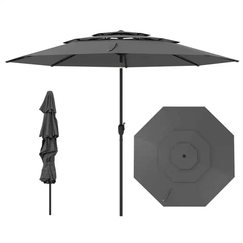 Costway 10 ft 3-tier Vented Patio Umbrella Large Market Table Umbrella Outdoor Sun Shade Brown/Turquoise/Navy/Beige/Gray/Red/Black