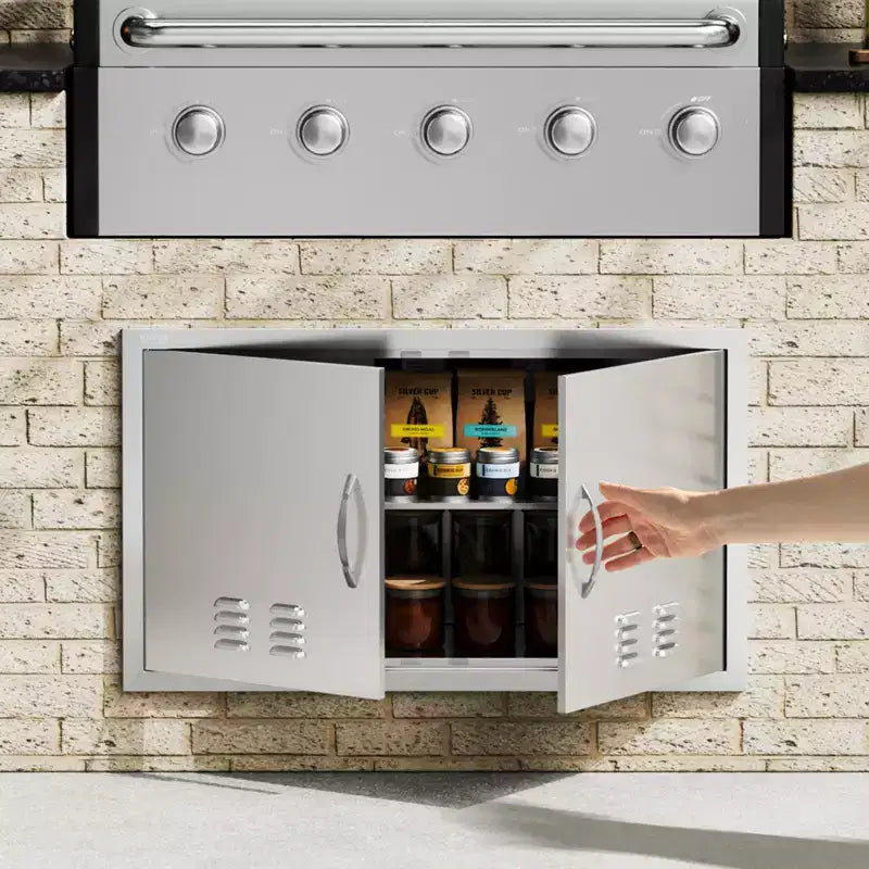 VEVOR BBQ Access Door, 36W x 21H Inch Double Outdoor Kitchen Door, Stainless Steel Flush Mount Door, Wall Vertical Door with Handles and Vents