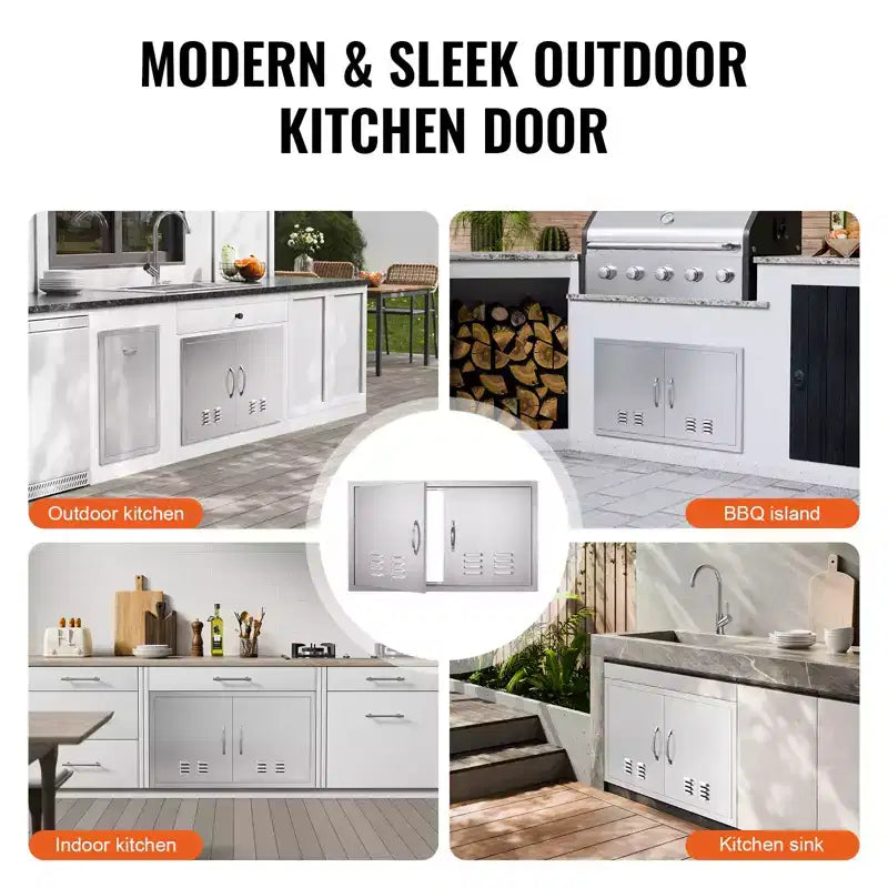 VEVOR BBQ Access Door, 36W x 21H Inch Double Outdoor Kitchen Door, Stainless Steel Flush Mount Door, Wall Vertical Door with Handles and Vents
