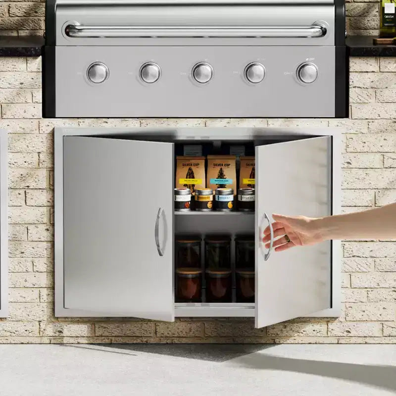 VEVOR BBQ Access Door, 39W x 26H Inch Double Outdoor Kitchen Door, Stainless Steel Flush Mount Door, Wall Vertical Door with Handles and Hooks