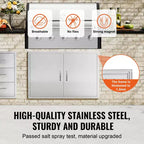 VEVOR BBQ Access Door, 39W x 26H Inch Double Outdoor Kitchen Door, Stainless Steel Flush Mount Door, Wall Vertical Door with Handles and Hooks