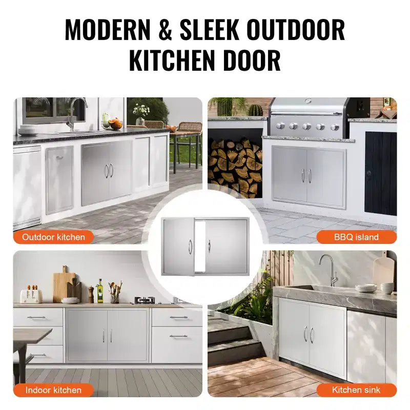 VEVOR BBQ Access Door, 39W x 26H Inch Double Outdoor Kitchen Door, Stainless Steel Flush Mount Door, Wall Vertical Door with Handles and Hooks