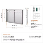 VEVOR BBQ Access Door, 39W x 26H Inch Double Outdoor Kitchen Door, Stainless Steel Flush Mount Door, Wall Vertical Door with Handles and Hooks