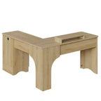 Bestier 55inch L Shaped Desk with Drawers, Office Computer Desk with Round Corners, Monitor Stand & Fluted Panels, White & Walnut