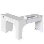 Bestier 55inch L Shaped Desk with Drawers, Office Computer Desk with Round Corners, Monitor Stand & Fluted Panels, White & Walnut