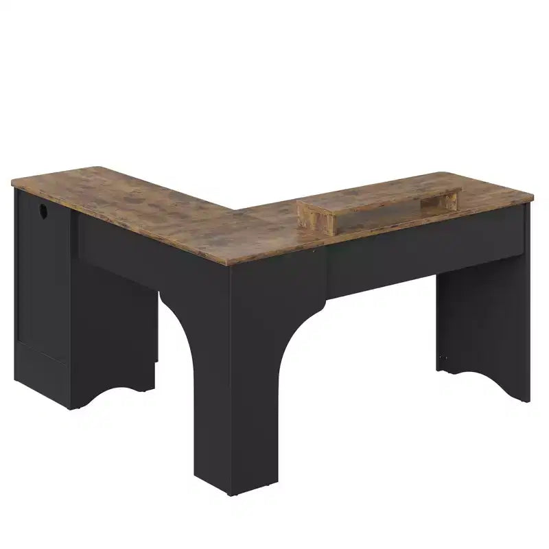 Bestier 55inch L Shaped Desk with Drawers, Office Computer Desk with Round Corners, Monitor Stand & Fluted Panels, White & Walnut