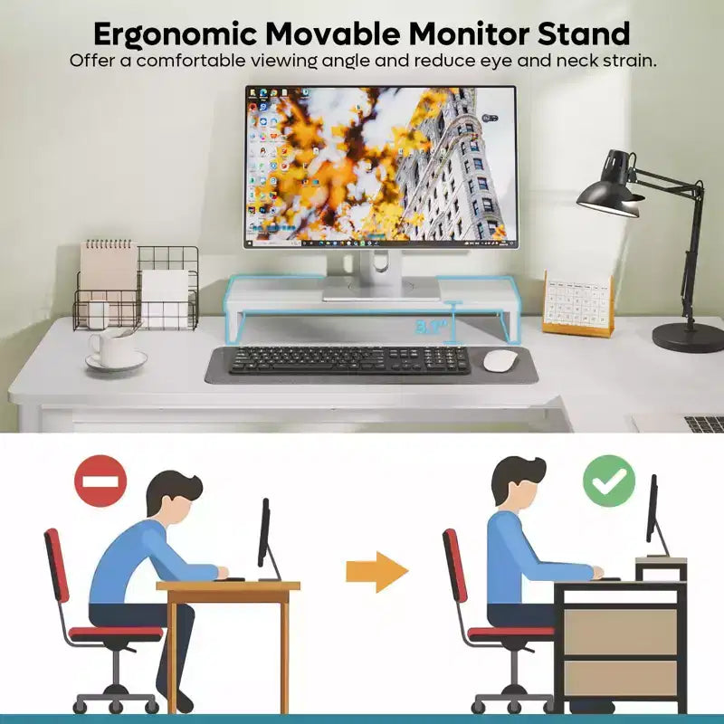 Bestier 55inch L Shaped Desk with Drawers, Office Computer Desk with Round Corners, Monitor Stand & Fluted Panels, White & Walnut