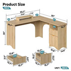 Bestier 55inch L Shaped Desk with Drawers, Office Computer Desk with Round Corners, Monitor Stand & Fluted Panels, White & Walnut