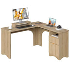 Bestier 55inch L Shaped Desk with Drawers, Office Computer Desk with Round Corners, Monitor Stand & Fluted Panels, White & Walnut