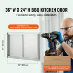 VEVOR BBQ Access Door, 36W x 24H Inch Double Outdoor Kitchen Door, Stainless Steel Flush Mount Door, Wall Vertical Door with Handles