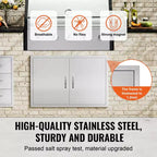VEVOR BBQ Access Door, 36W x 24H Inch Double Outdoor Kitchen Door, Stainless Steel Flush Mount Door, Wall Vertical Door with Handles