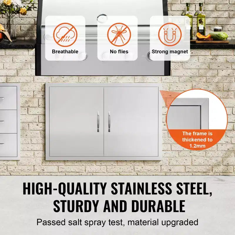 VEVOR BBQ Access Door, 36W x 24H Inch Double Outdoor Kitchen Door, Stainless Steel Flush Mount Door, Wall Vertical Door with Handles