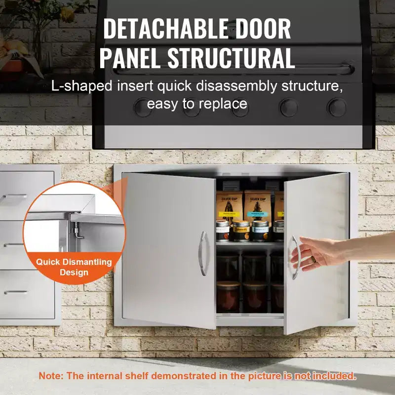 VEVOR BBQ Access Door, 36W x 24H Inch Double Outdoor Kitchen Door, Stainless Steel Flush Mount Door, Wall Vertical Door with Handles