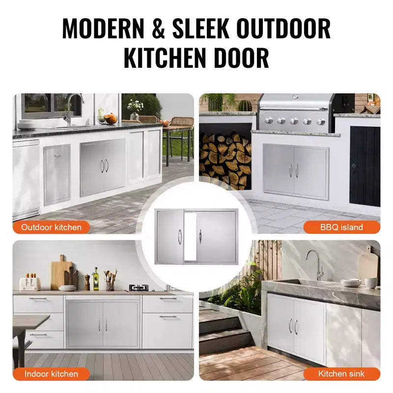 VEVOR BBQ Access Door, 36W x 24H Inch Double Outdoor Kitchen Door, Stainless Steel Flush Mount Door, Wall Vertical Door with Handles