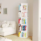 Rotating Bookshelf, Vertical 360 Spinning Shelf Organizer, Space-Saving Round Tower, White-SpaceAid