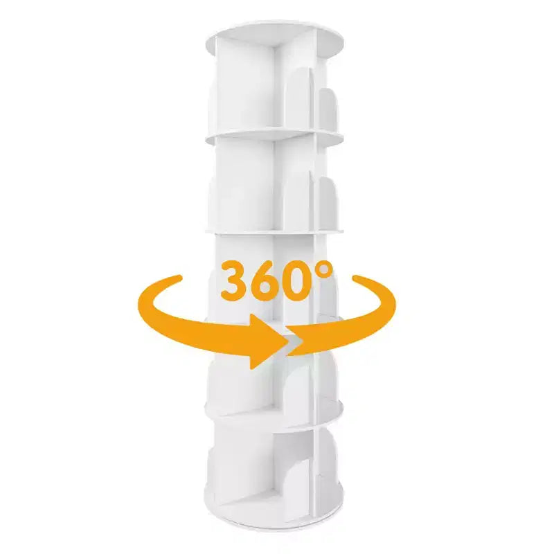 Rotating Bookshelf, Vertical 360 Spinning Shelf Organizer, Space-Saving Round Tower, White-SpaceAid