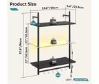Bestier 24 Floating Shelves with LED Lights, 3-Tier Wall-Mounted Glass Shelves with Hooks for Living Room, Kitchen, Bathroom