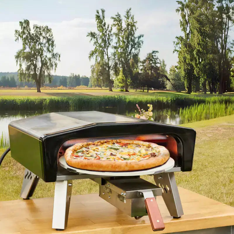 EROMMY 14-inch Outdoor Gas Pizza Oven With Motorized Rotating Stone  Portable Propane Pizza Oven For Outdoor Kitchens