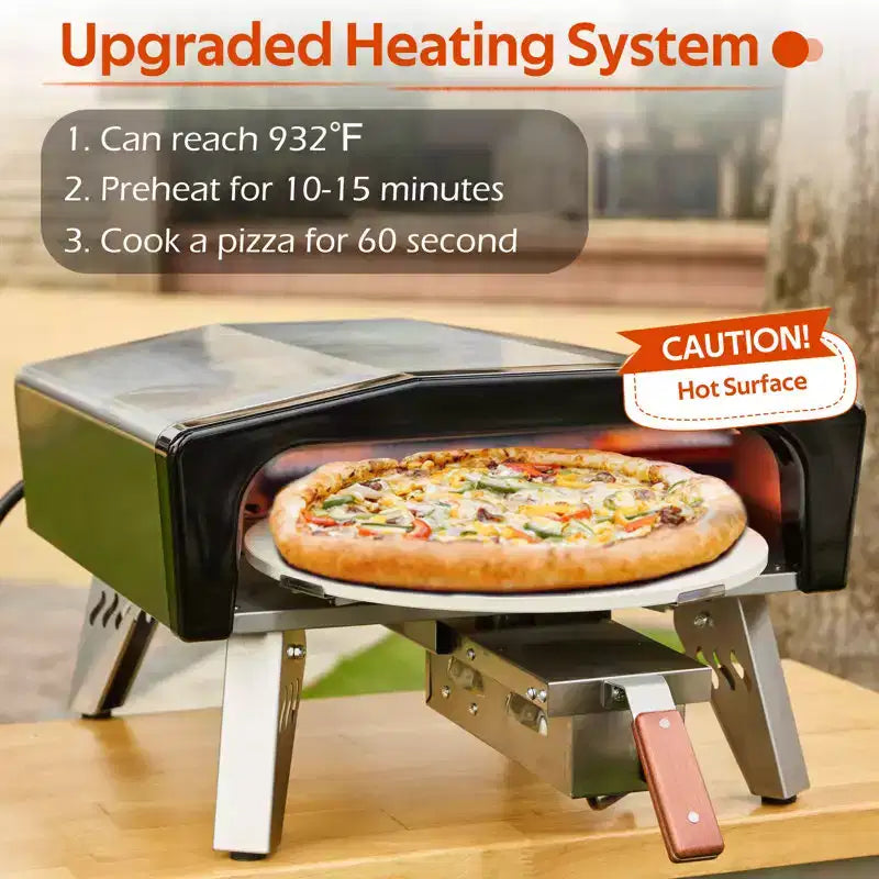 EROMMY 14-inch Outdoor Gas Pizza Oven With Motorized Rotating Stone  Portable Propane Pizza Oven For Outdoor Kitchens