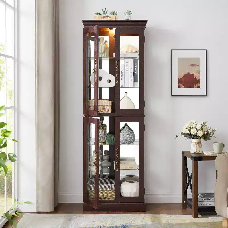 Vatros Lighted Glass Curio Display Cabinet Display Cabinet Glass Storage Cabinet