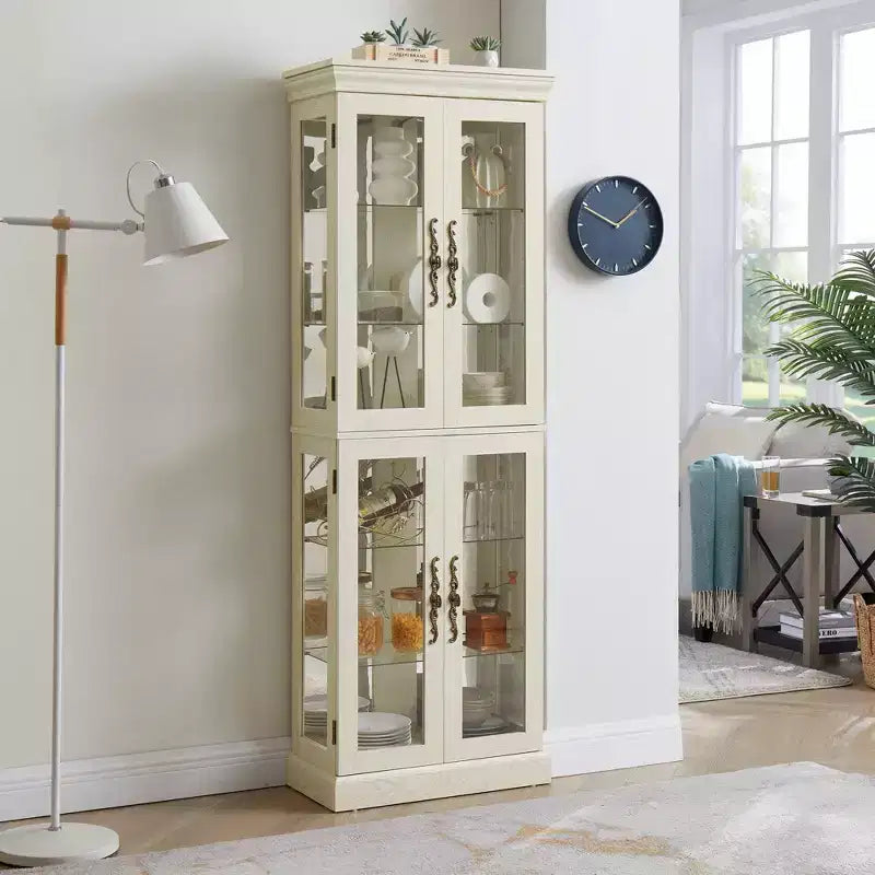 Vatros Lighted Glass Curio Display Cabinet Display Cabinet Glass Storage Cabinet