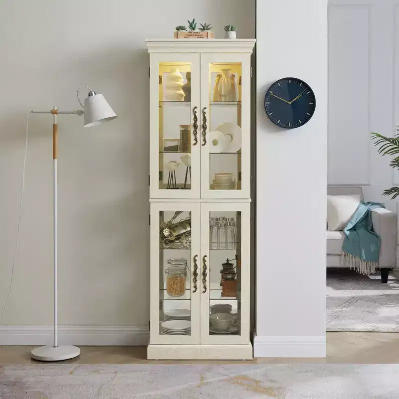 Vatros Lighted Glass Curio Display Cabinet Display Cabinet Glass Storage Cabinet