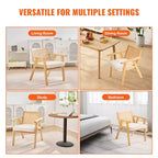 VEVOR Mid Century Modern Rattan Chair, Upholstered Velvet Accent Chair with Rattan Back, Retro Living Room Chair for Living Room, Bedroom, Beige