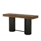 MAYEERTY 71 Industrial Bar Height Table, Walnut Woodgrain MDF Top 4-6 Person Home Bar Table with Hexagonal Base, 300lbs Capacity