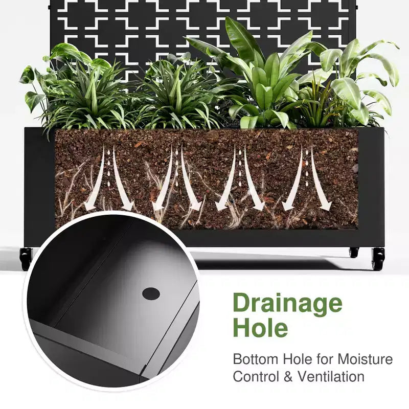 1-Piece Black Metal Rectangle Planting Box with Climbing Frame