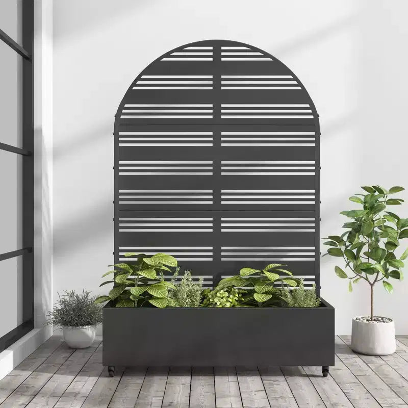 1 Piece 71.37 in.H x 46.8 in.W Black Metal Arch Outdoor Planting Box with Climbing Frame Decorative Art Panel