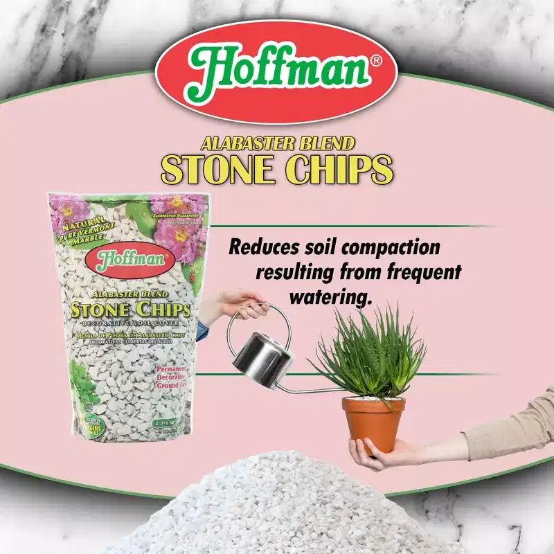 Hoffman Alabaster Blend Stone Chips Permanent Decorative Soil Cover, Pure Vermont Marble, 2 Dry Quarts