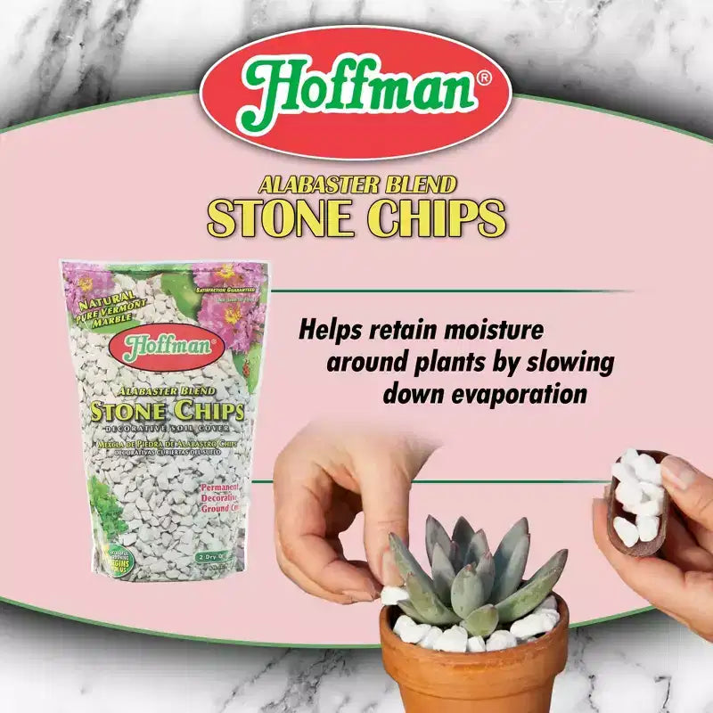 Hoffman Alabaster Blend Stone Chips Permanent Decorative Soil Cover, Pure Vermont Marble, 2 Dry Quarts