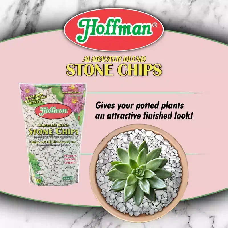 Hoffman Alabaster Blend Stone Chips Permanent Decorative Soil Cover, Pure Vermont Marble, 2 Dry Quarts