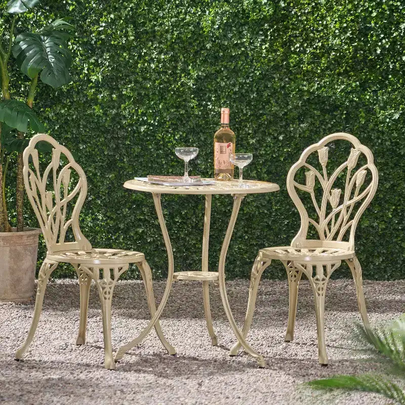 Christopher Knight Home Nassau Outdoor Vintage Style Cast Aluminum Bistro Set with Tulips